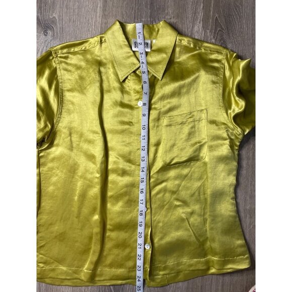 Chicos Designs Bright Green Long Sleeve Silk Blend Button Up Blouse Top Sz S - Picture 7 of 9